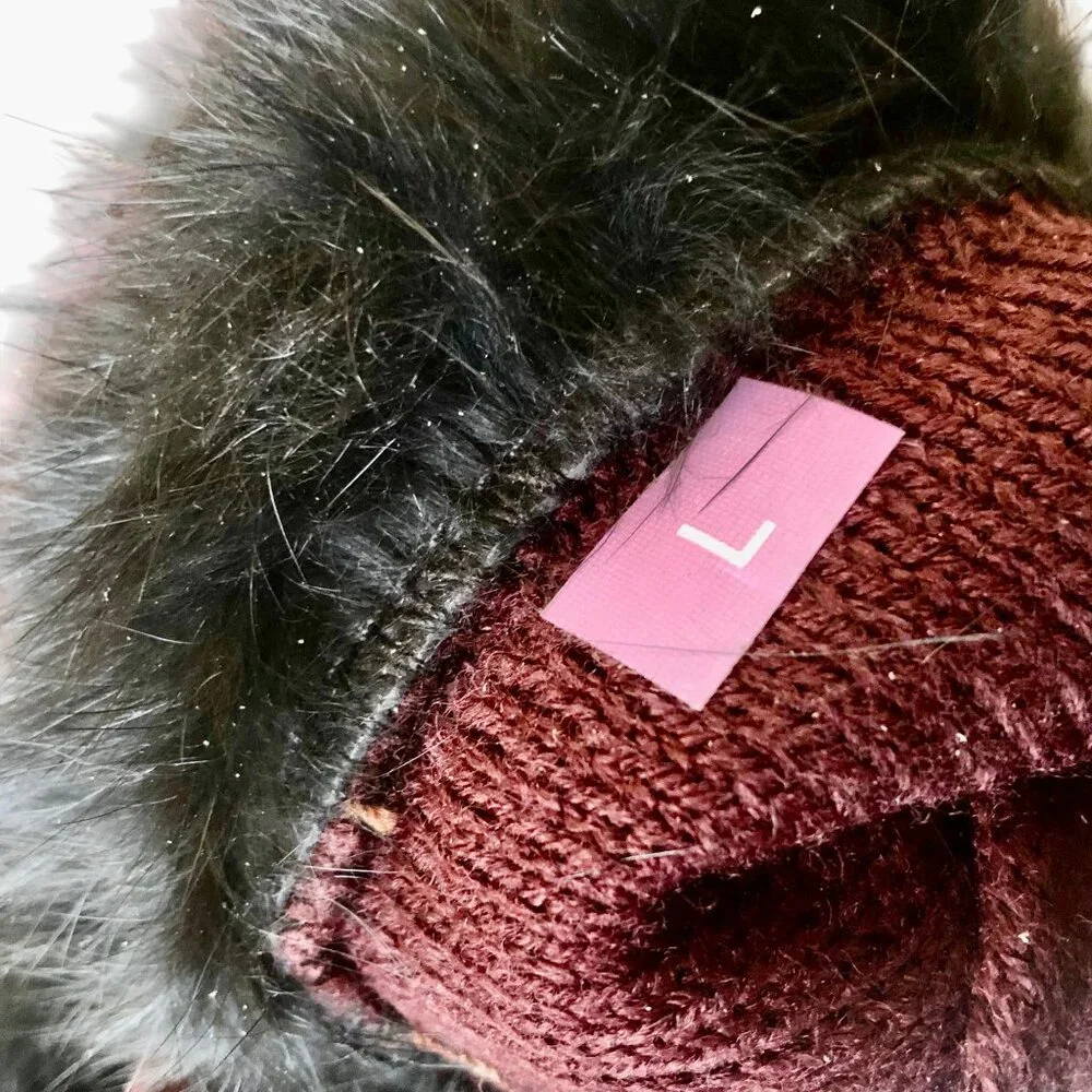 Vintage Leather Gloves Oxblood Brown Acrylic Lining Fur Cuffs Womens Large New